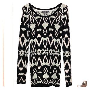 Black, white, and aqua Tribal/ holiday sweater